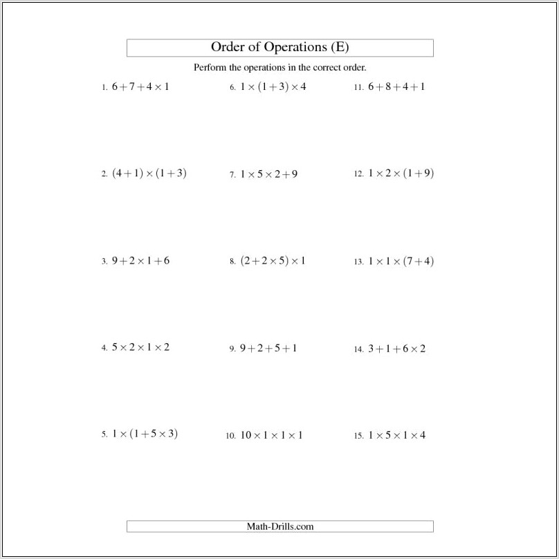 Order Of Operations And Integers Worksheet