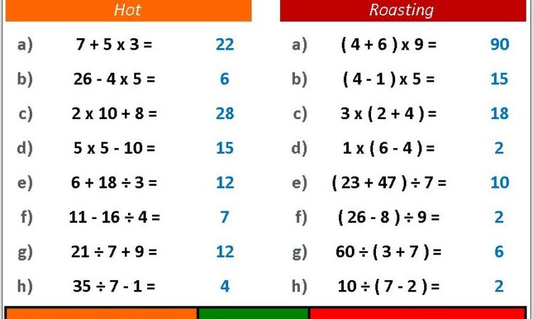 Order Of Operations Basic Worksheet