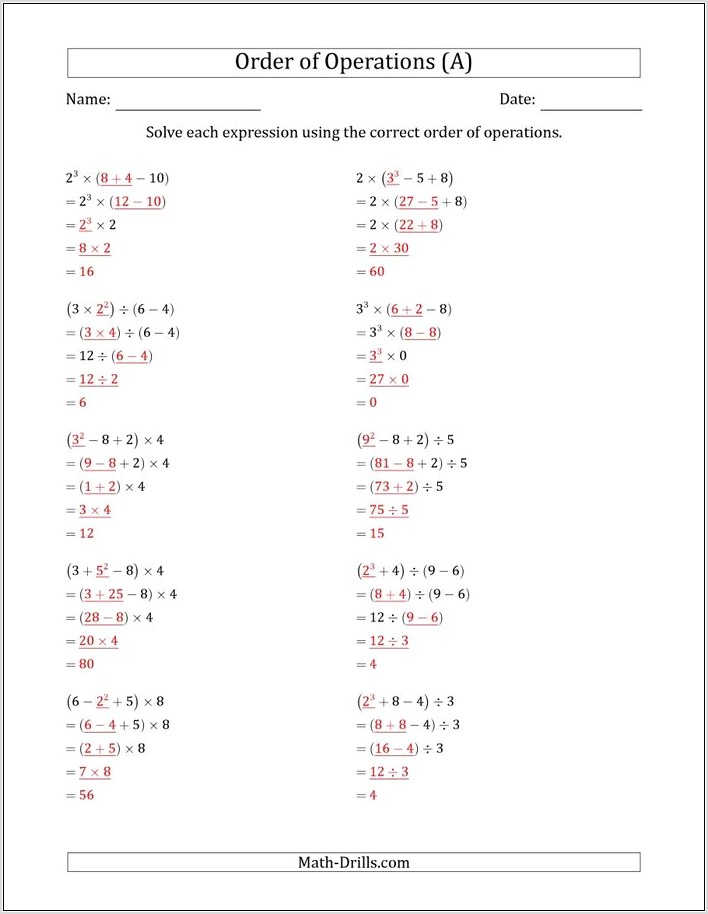 Order Of Operations Christmas Worksheet