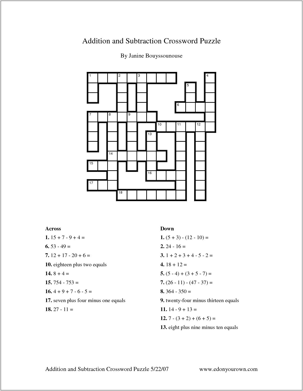 Order Of Operations Crossword Puzzle Worksheet
