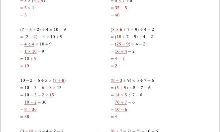 Order Of Operations Fractions Worksheet Pdf