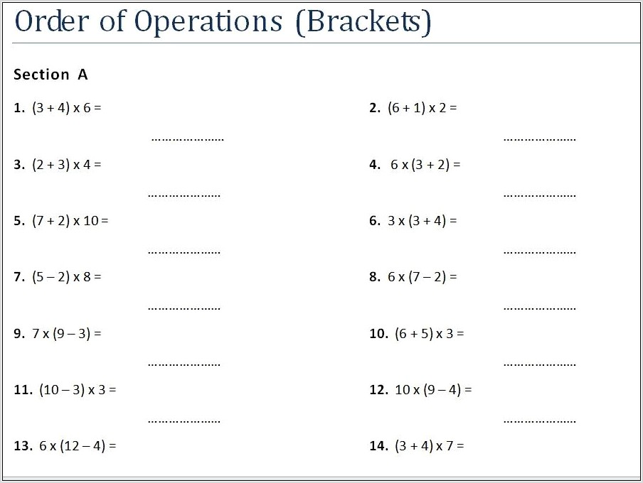 Order Of Operations Ks2 Worksheet