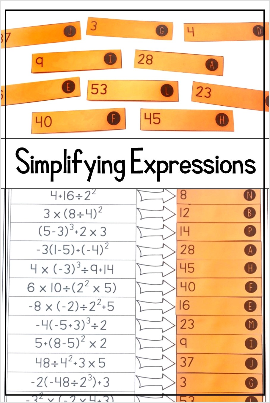 Order Of Operations Matching Worksheet