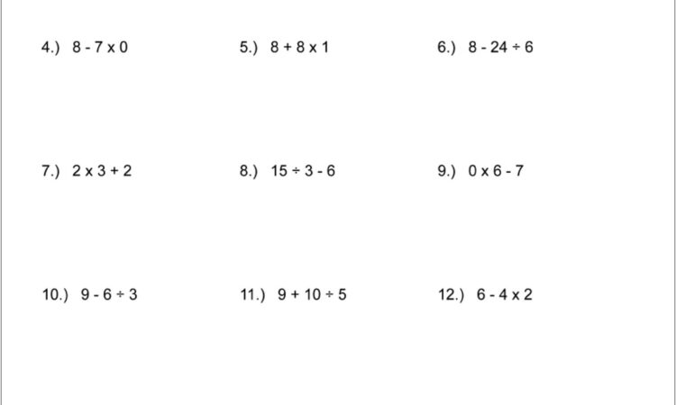 Order Of Operations Math Worksheet Land