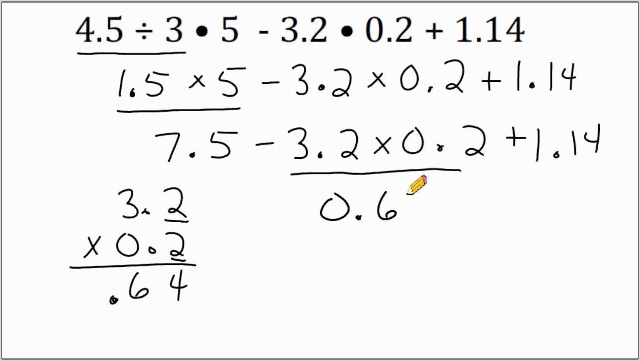 Order Of Operations Using Decimals Worksheet