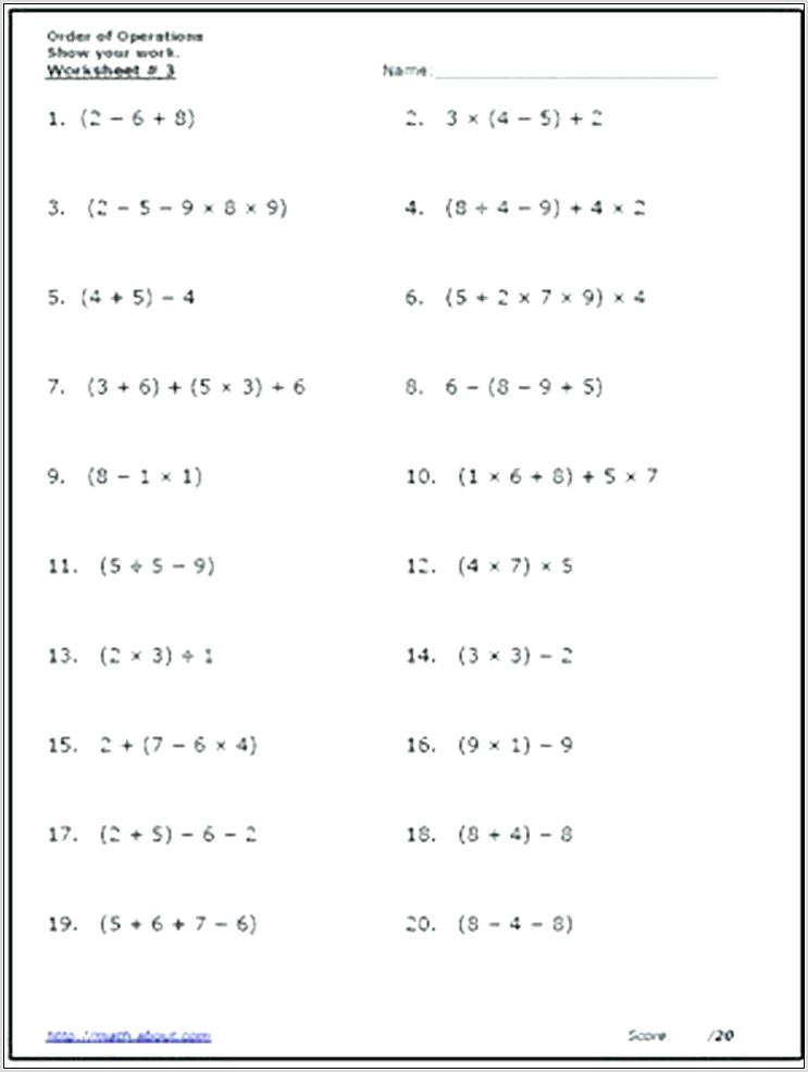 Order Of Operations Variables Worksheets
