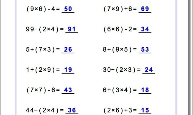 Order Of Operations Worksheet For 8th Grade