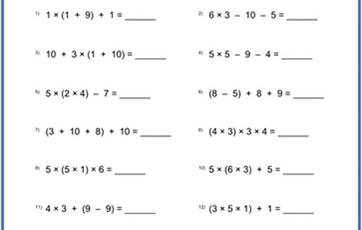 Order Of Operations Worksheet Grade 3