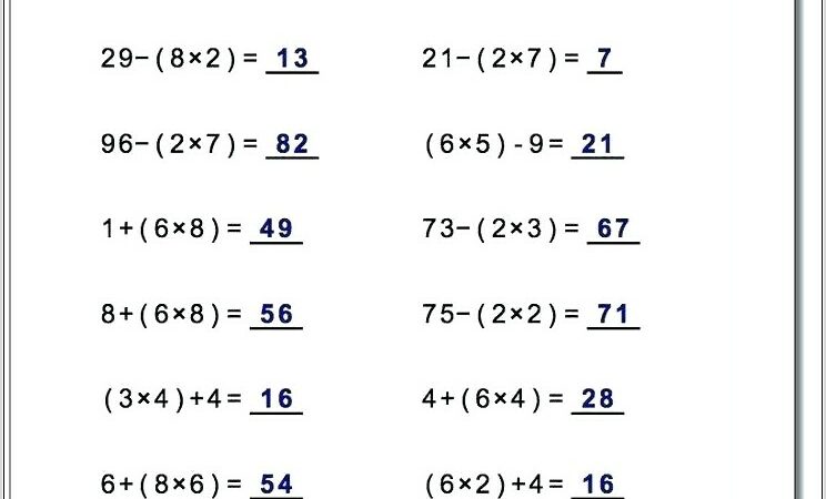 Order Of Operations Worksheet Sixth Grade