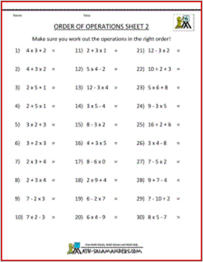 Order Of Operations Worksheet Year 8