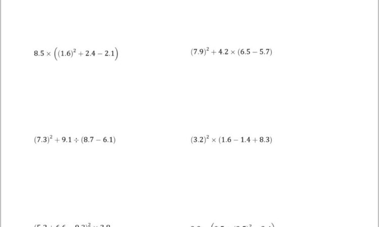 Order Of Operations Worksheets Grade 6 Pdf