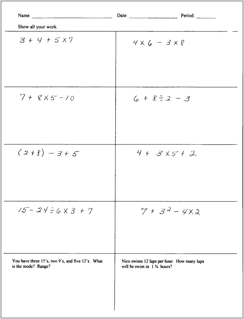 Order Of Operations Worksheets Insert Parentheses