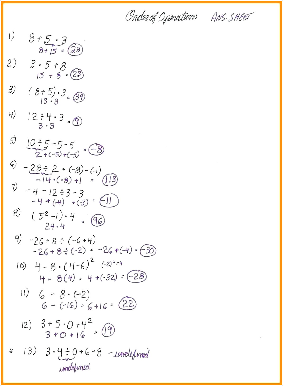Order Of Operations Worksheets To Print