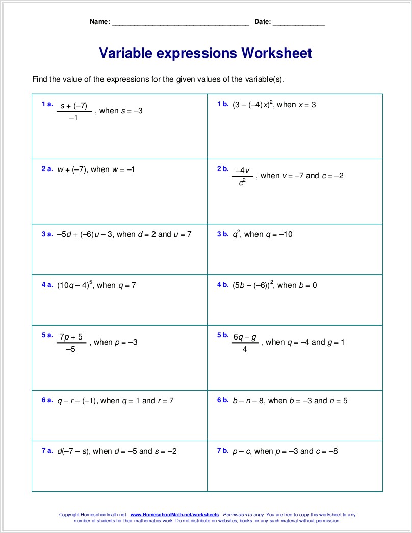 Order Of Operations Worksheets Without Negative Numbers