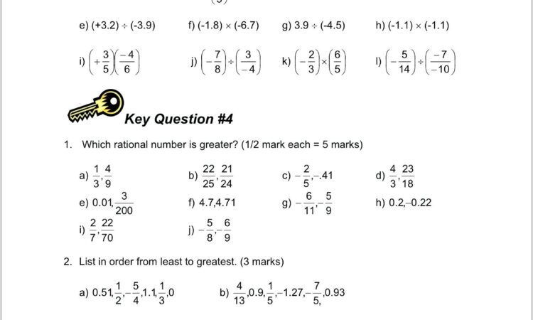 Ordering Comparing Rational Numbers Worksheet