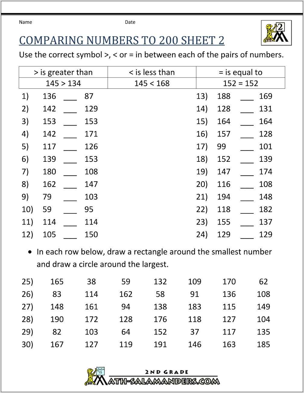 Ordering Numbers Thousands Worksheets