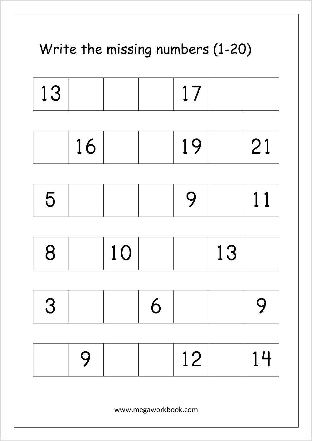 Ordering Numbers To Twenty Worksheet