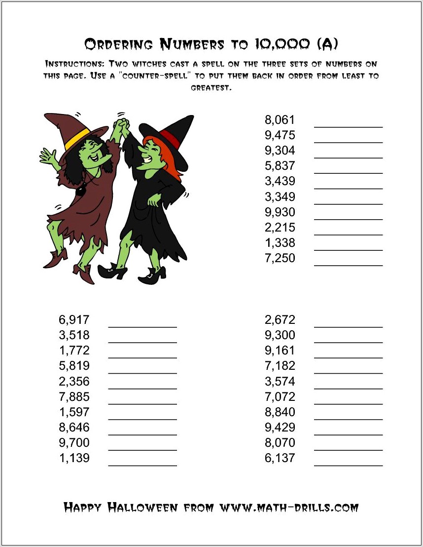 Ordering Numbers Up To 10000 Worksheet