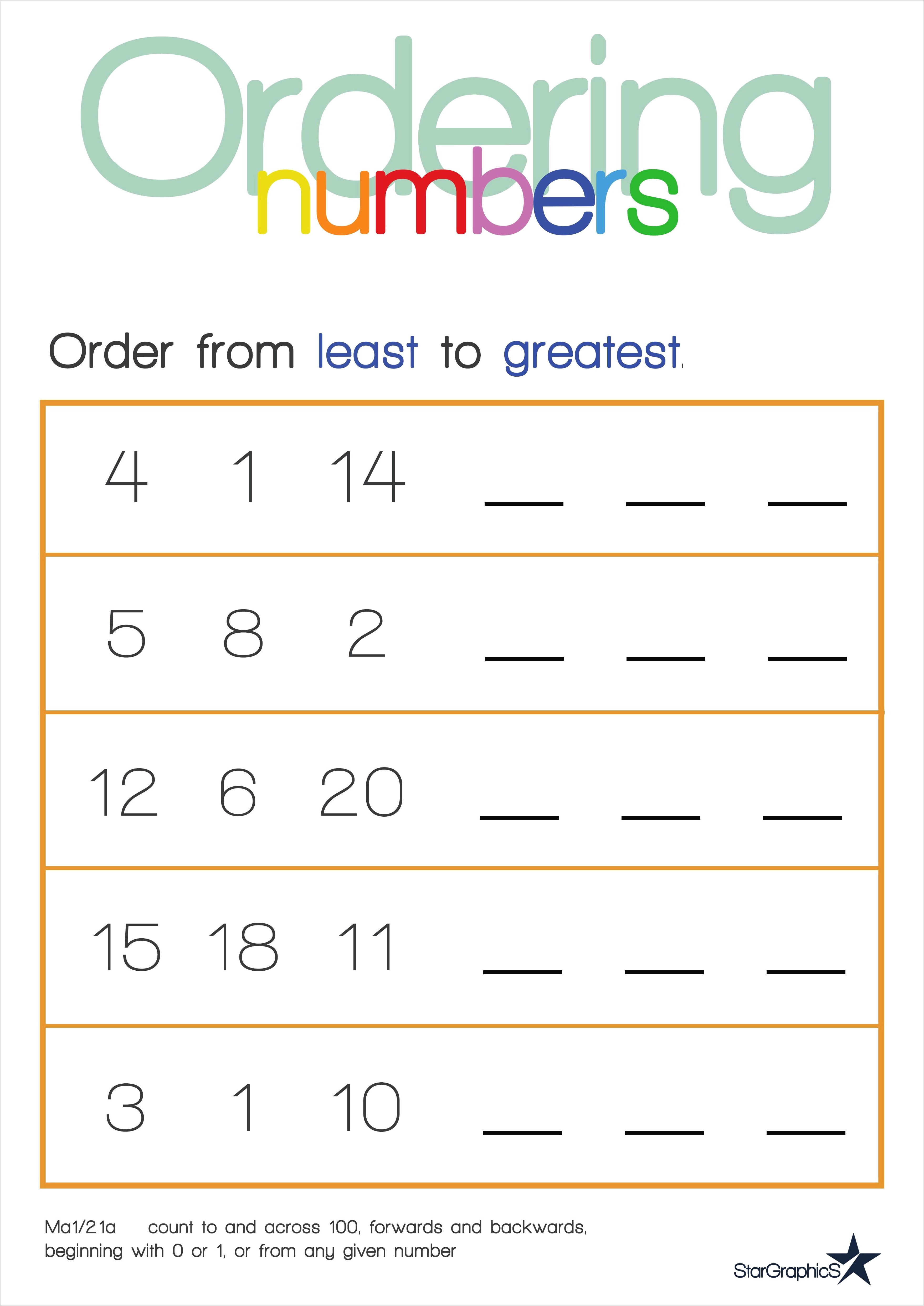 Ordering Numbers Within 100 Worksheet