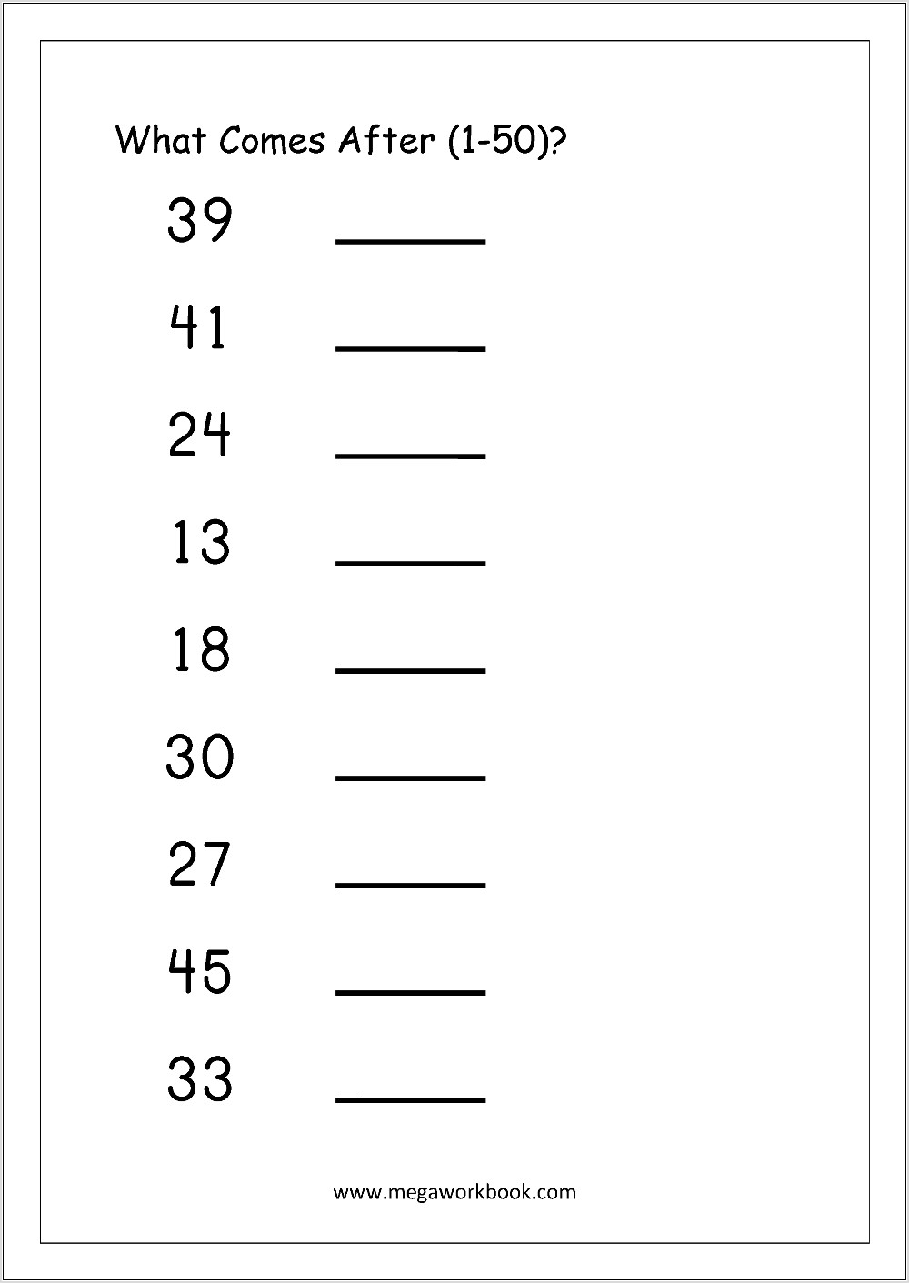 Ordering Numbers Within 50 Worksheet