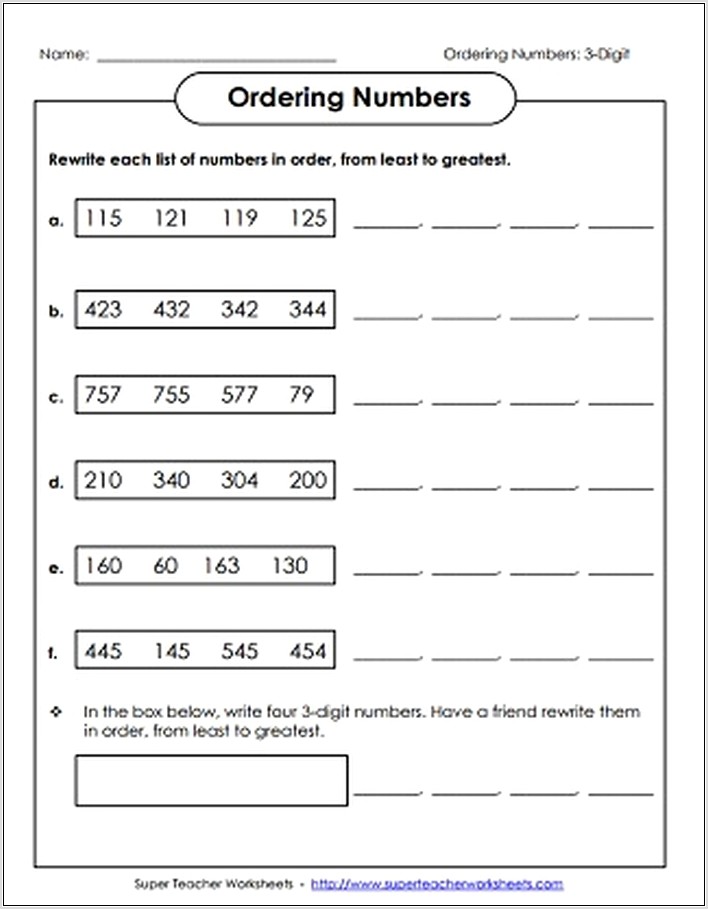 Ordering Numbers Worksheet 2nd Grade