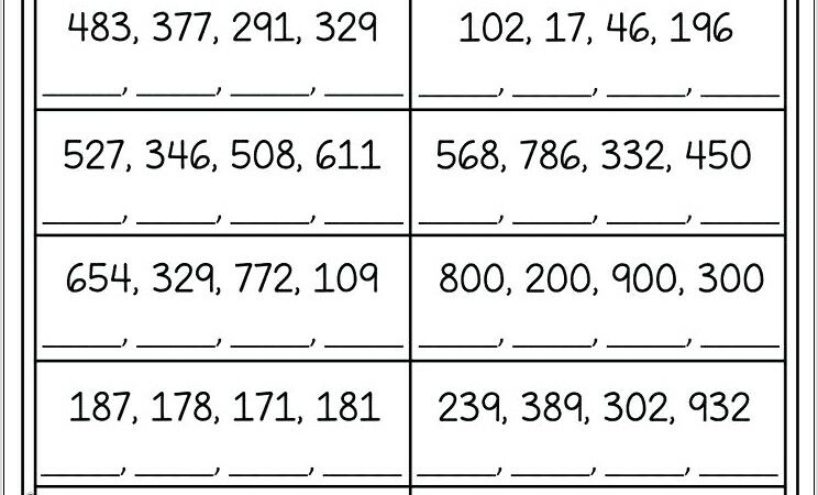 Ordering Numbers Worksheet 3 Digit