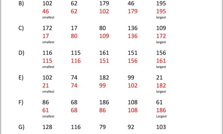 Ordering Numbers Worksheets 2nd Grade