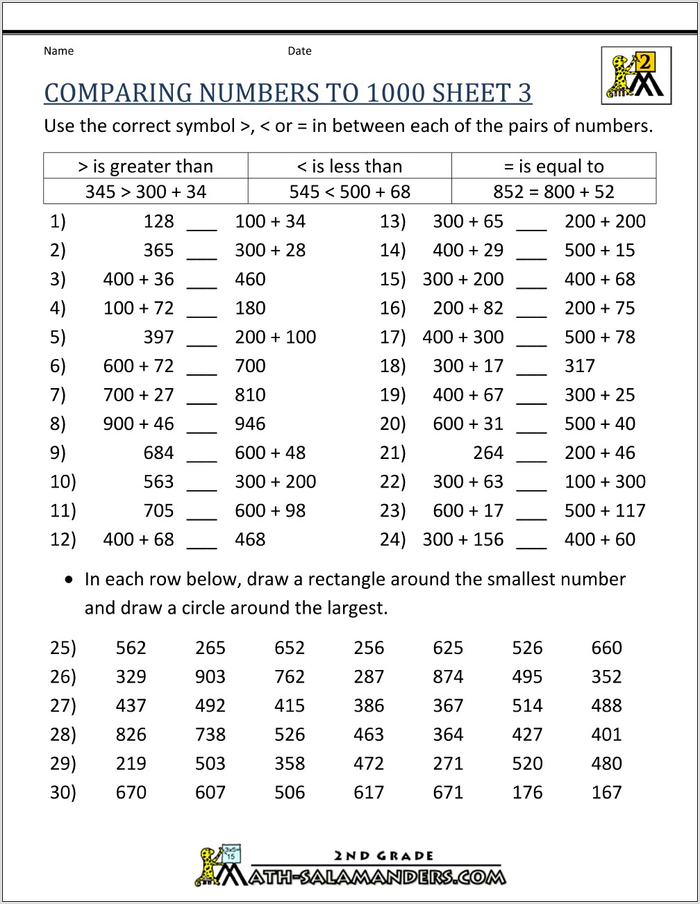 Ordering Numbers Worksheets For 5th Grade