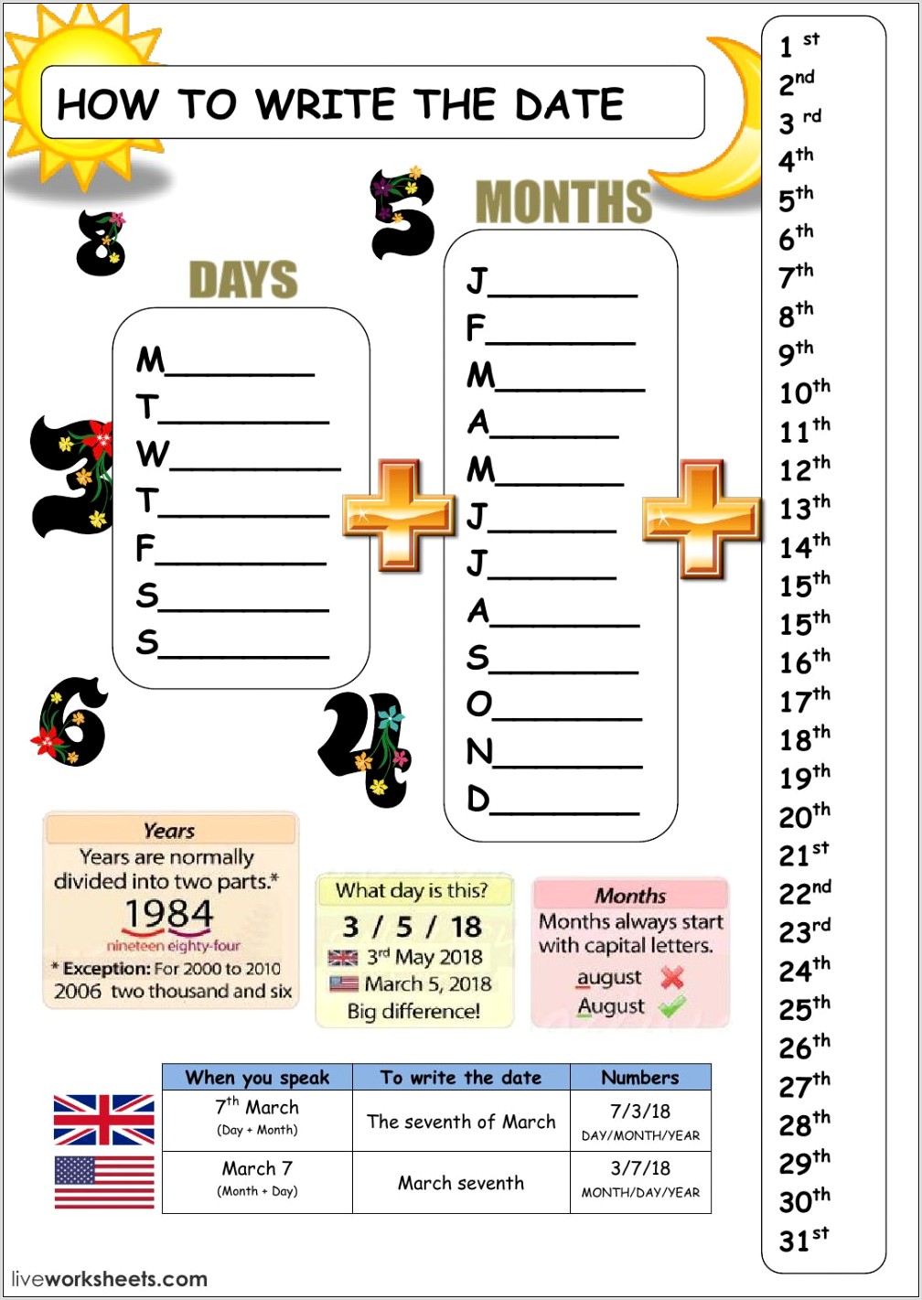 Ordinal Numbers Date Exercises