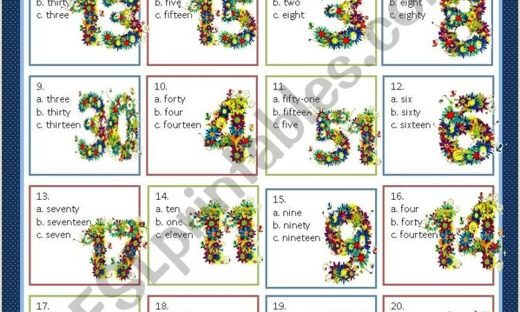 Ordinal Numbers Exercises Multiple Choice