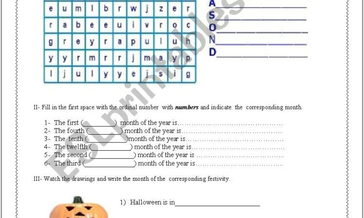 Ordinal Numbers Months Worksheet