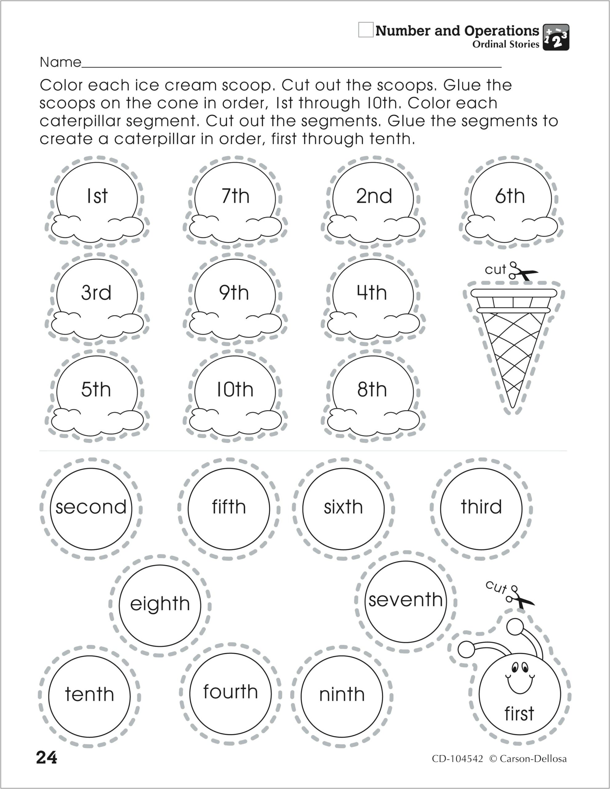 Ordinal Numbers Train Worksheet