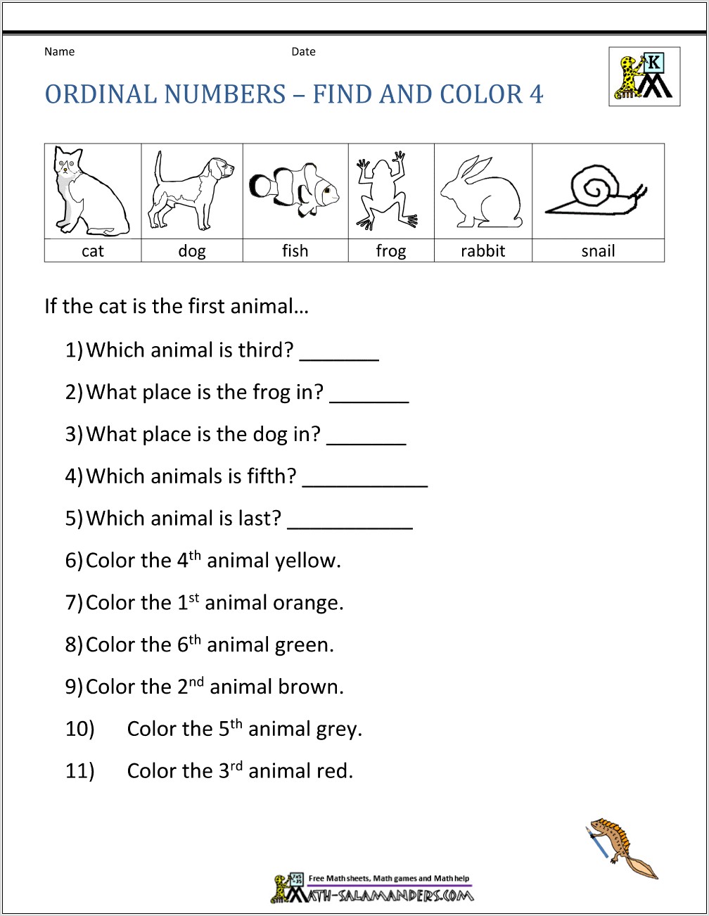 Ordinal Numbers Up To 20th Worksheet