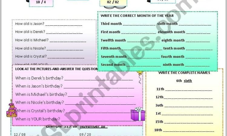 Ordinal Numbers Worksheet Dates