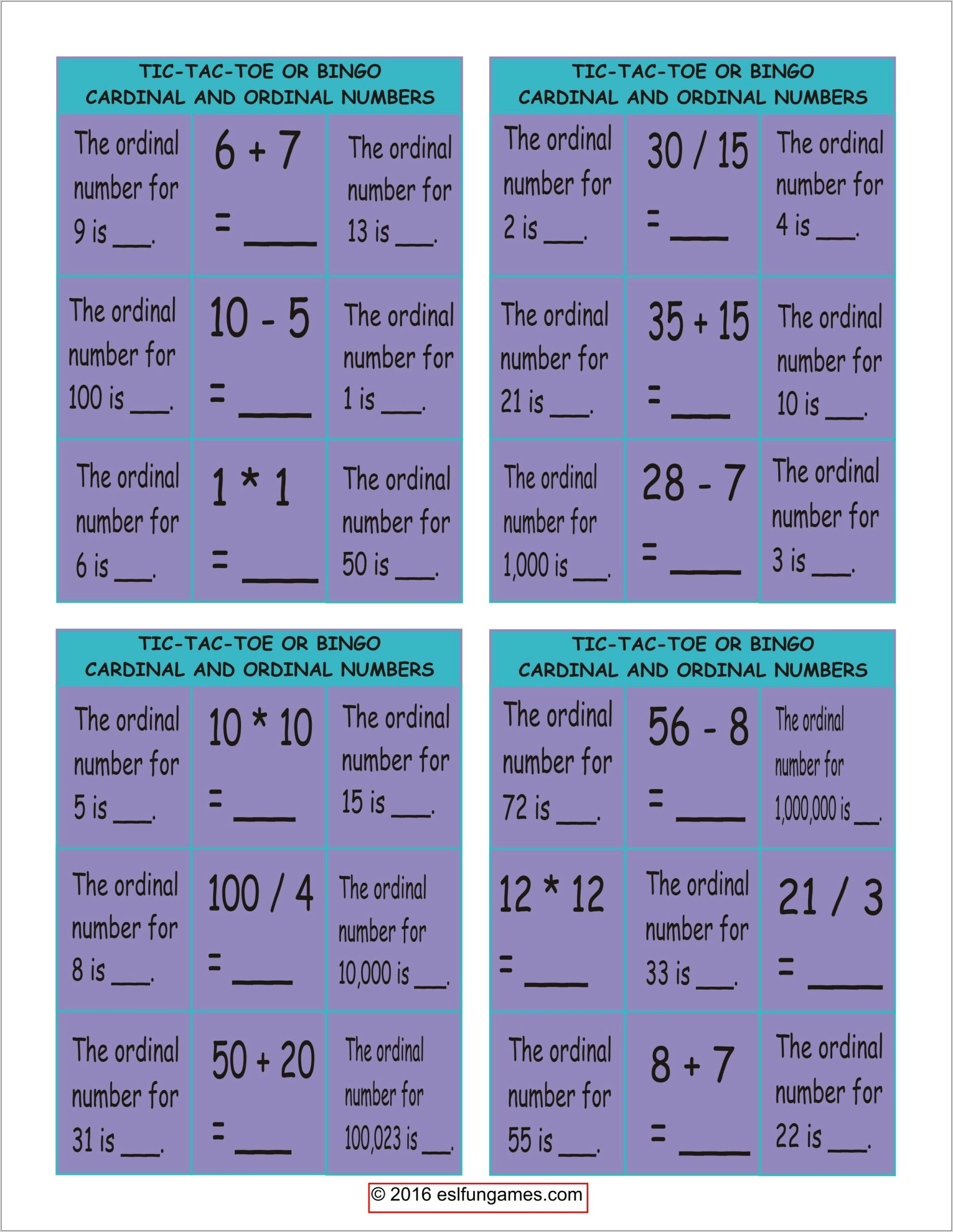 Ordinal Numbers Worksheet With Answers