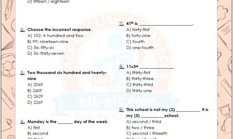 Ordinal Numbers Worksheets Doc