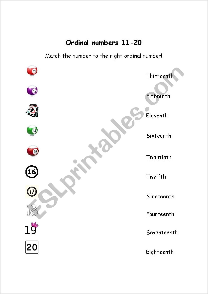 Ordinal Numbers Worksheets Up To 20