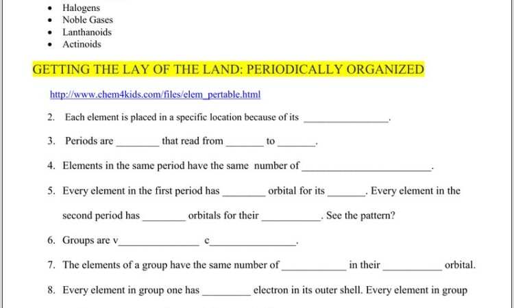 Organizing The Periodic Table Worksheet Answers