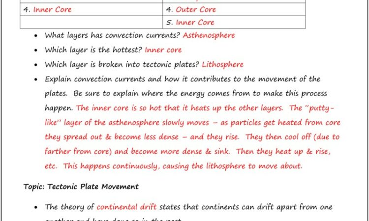 Overview Plate Tectonics Worksheet Answer Key