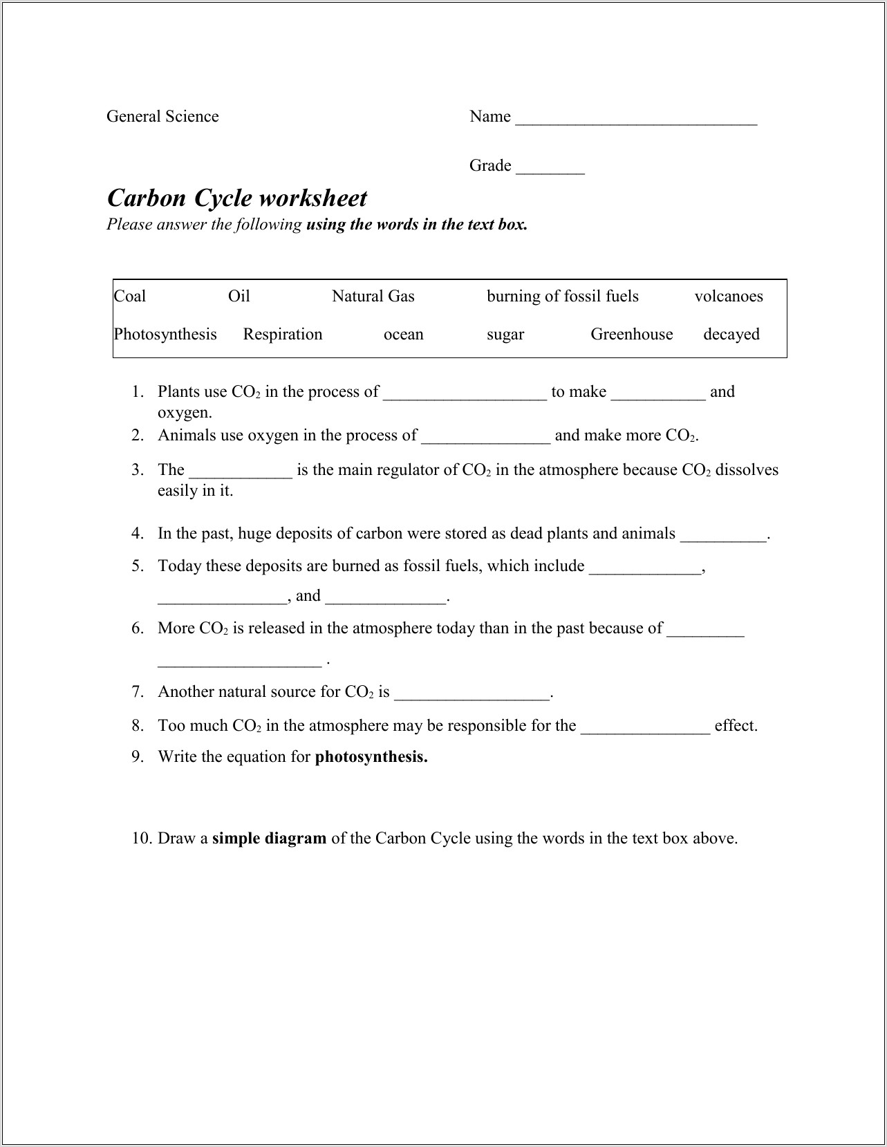 Oxygen Cycle Worksheet Answers