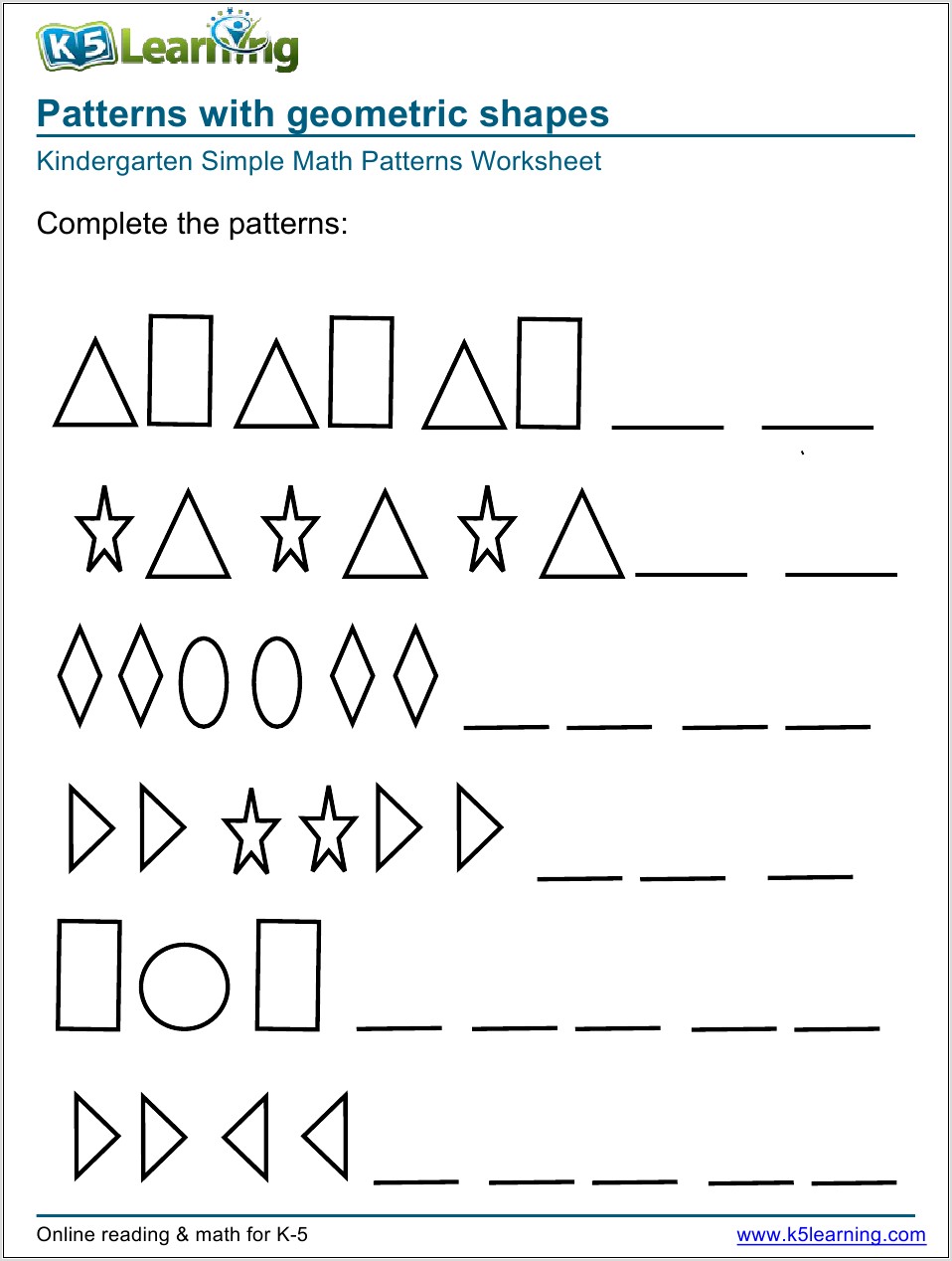 Patterns With Shapes Printable Worksheet