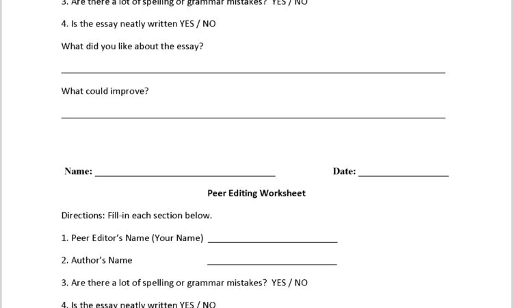 Peer Editing Writing Worksheets