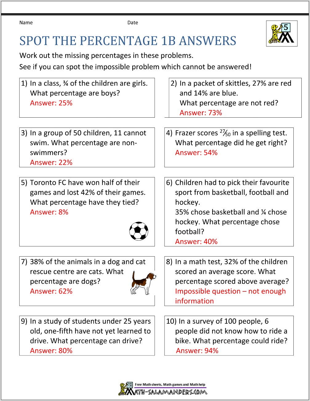 Percentage Worksheet Word Problems