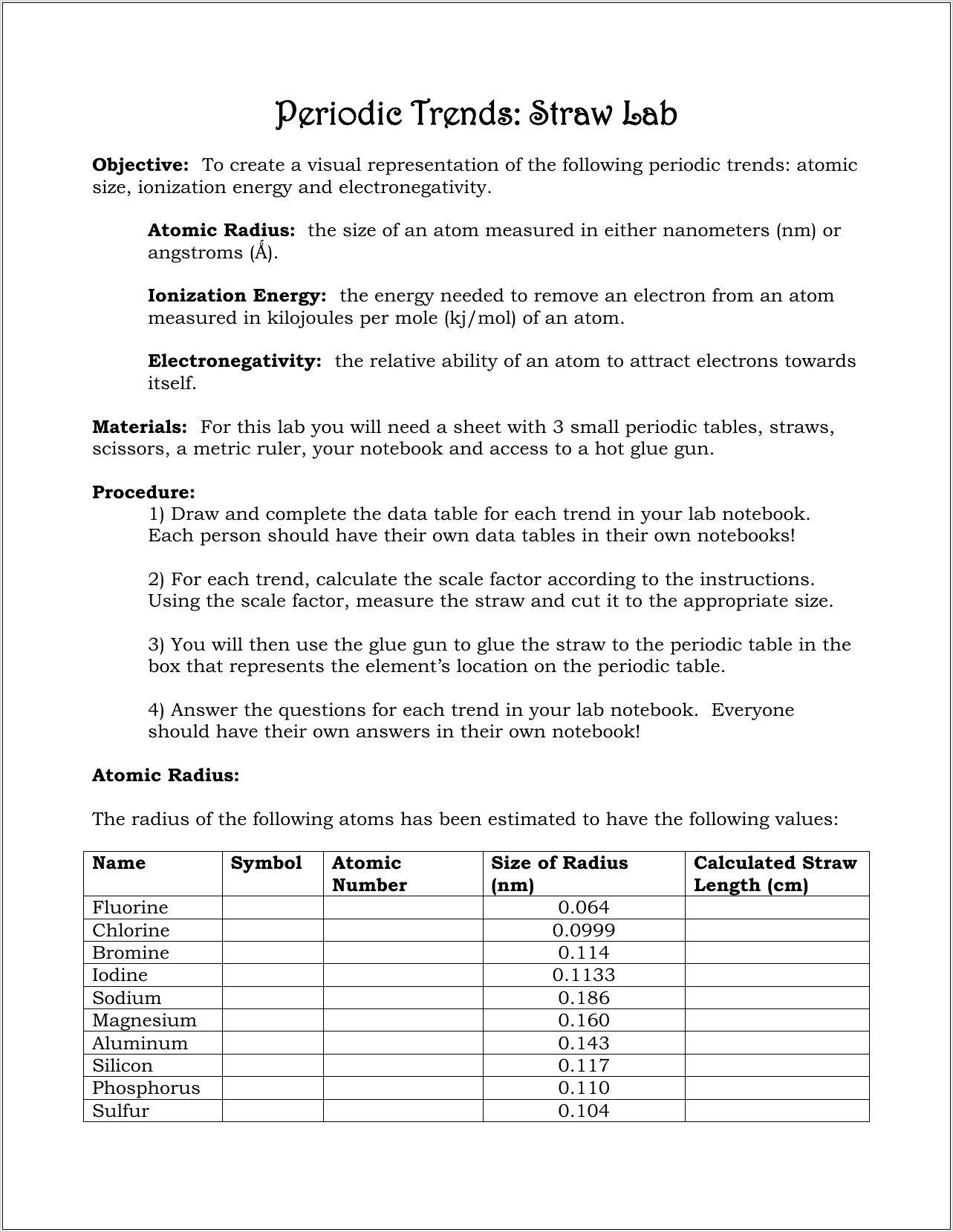 Periodic Table And Electronegativity Worksheet