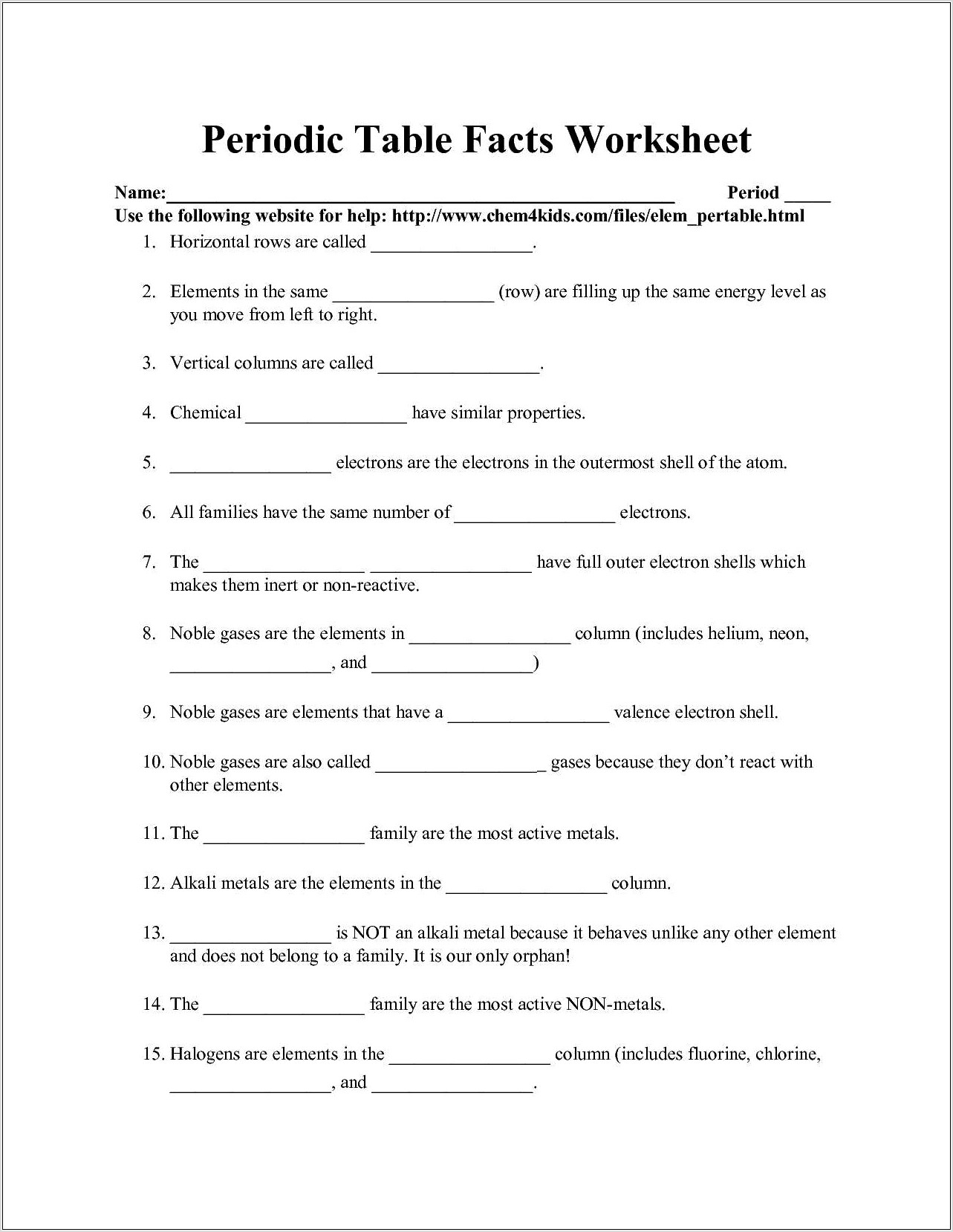 Periodic Table Bohr Model Worksheet