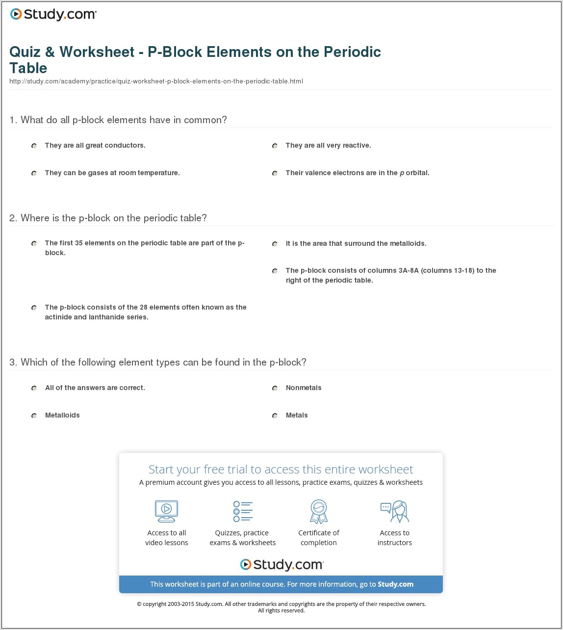 Periodic Table Elements Worksheet