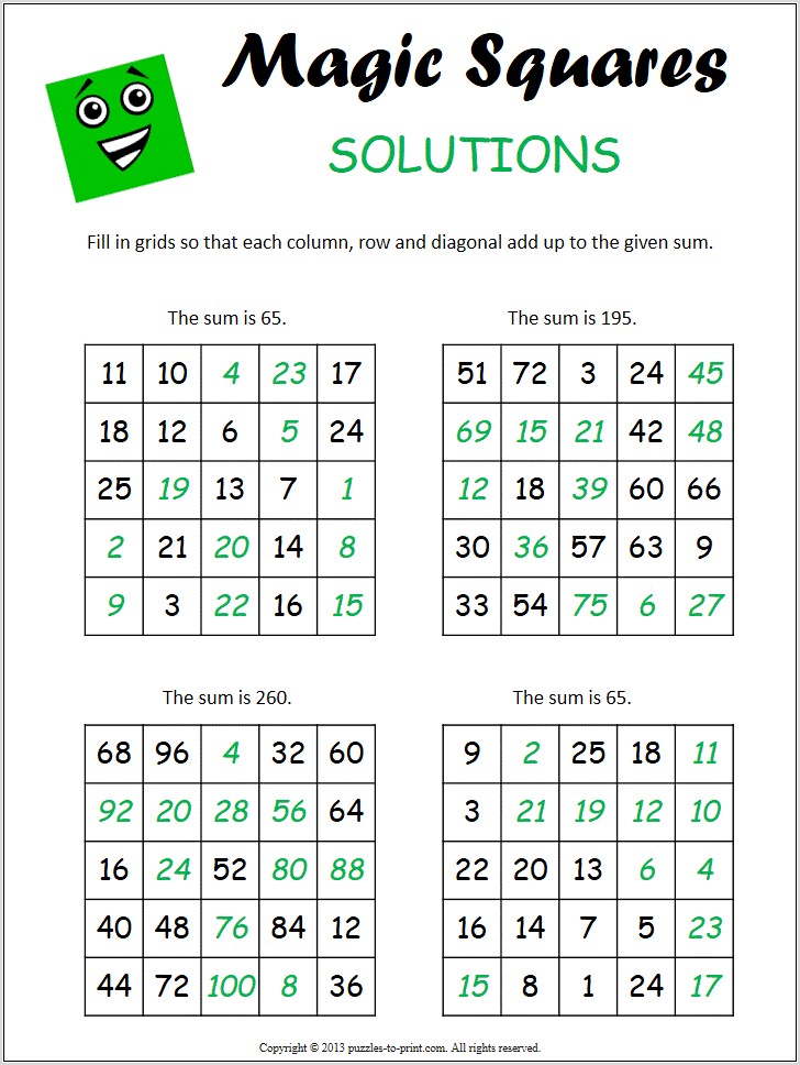 Periodic Table Magic Square Worksheet Answers