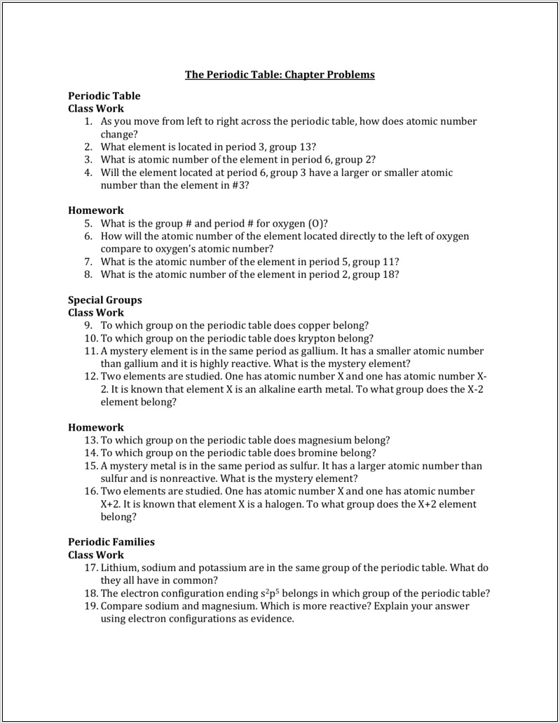 Periodic Table Mystery Worksheet Answers