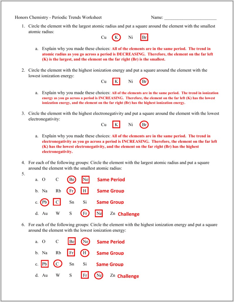Periodic Table Review Worksheet Answer