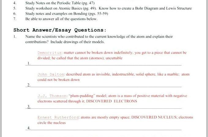 Periodic Table Study Guide Worksheet Answers